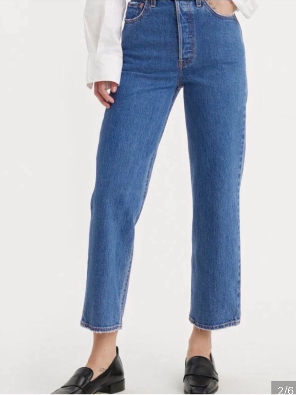 Ribcage High-Rise Straight Leg Ankle Jeans - Blue